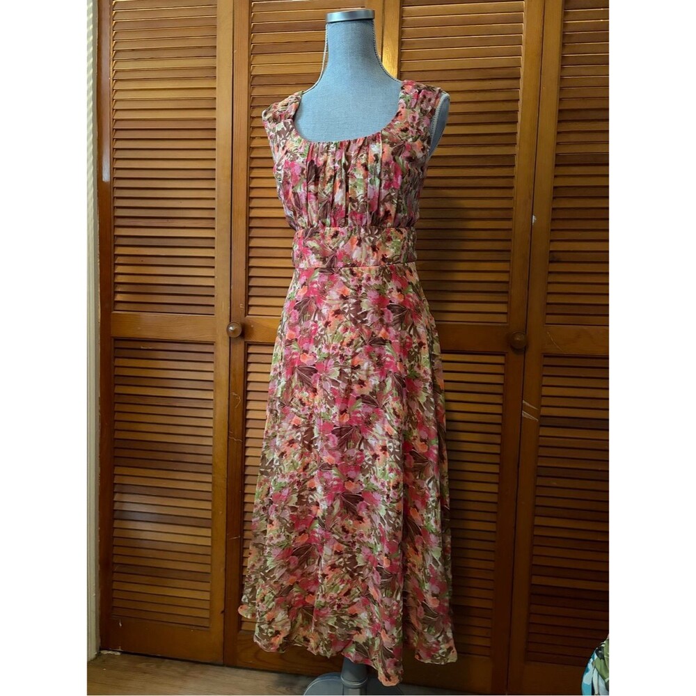 NorthStyle Pink Floral Chiffon Midi Sleeveless Dress